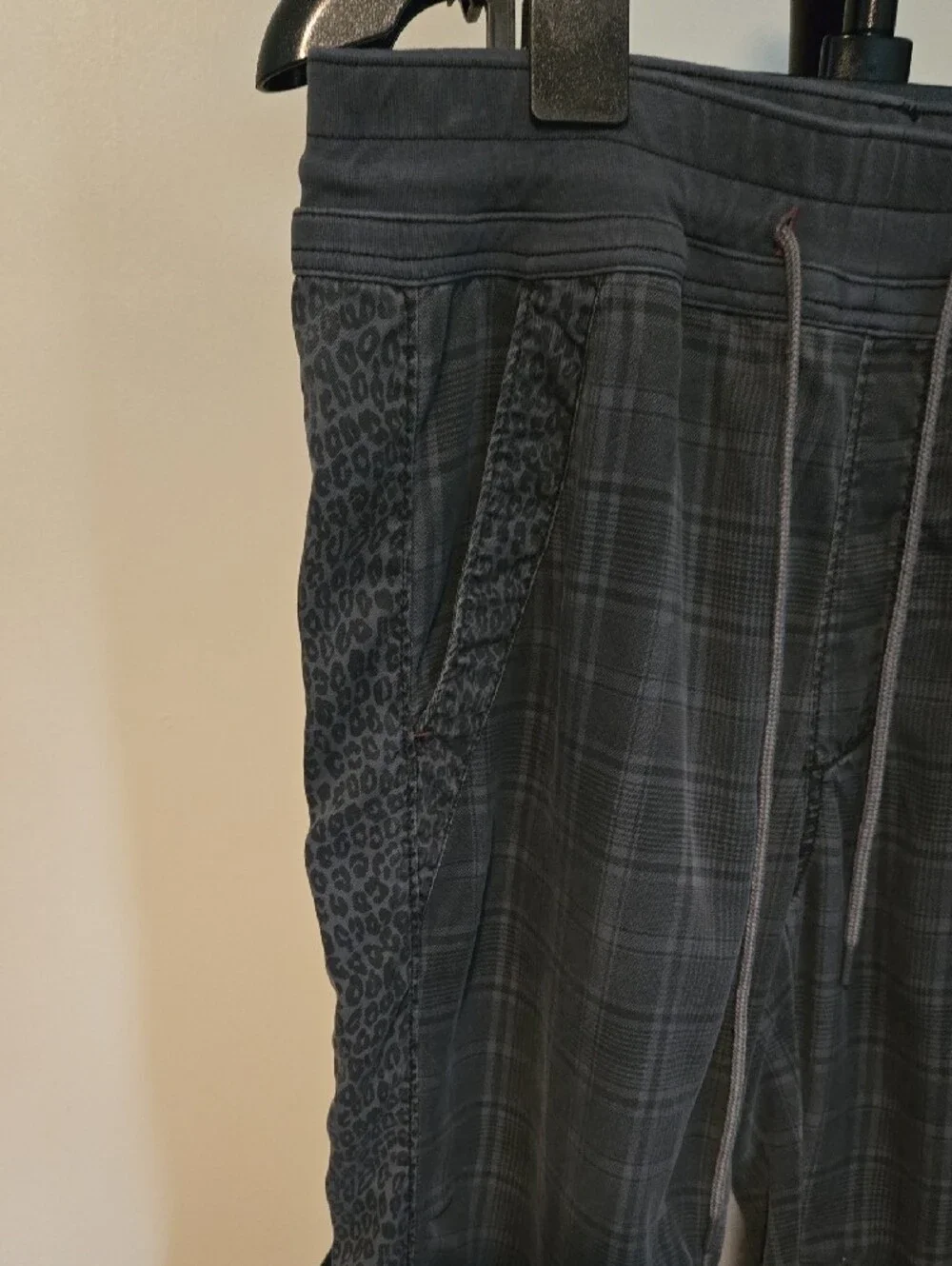 Anthropologie Dark Gray Plaid Drawstring Joggers